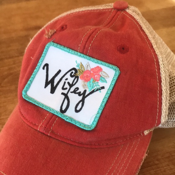 Judith March Distressed Red and Tan Mesh “Wifey” Cap - Picture 11 of 11